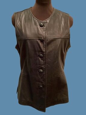 Rem Garson Second Skin Black Leather Button Down Vest Womens Leather Vest Sz M